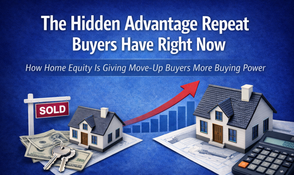Home equity advantage for repeat homebuyers illustration with house keys and sold sign