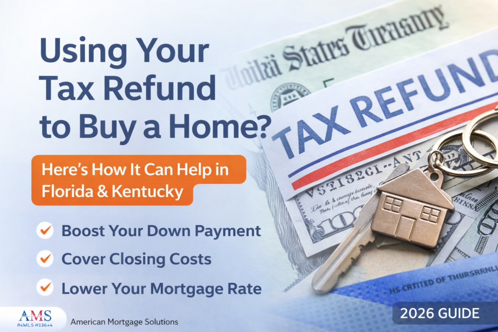 Using a tax refund to help buy a home by covering down payment, closing costs, or lowering mortgage rate in Florida and Kentucky