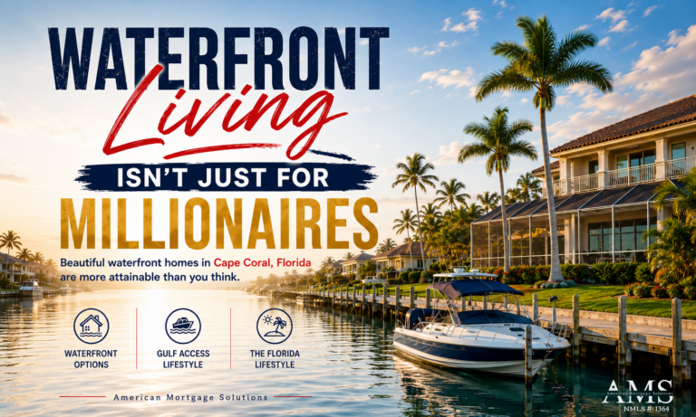 Luxury waterfront homes along a canal in Cape Coral, Florida, highlighting affordable waterfront living and Gulf access properties in Southwest Florida.